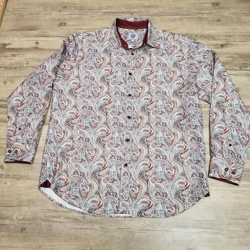 Kilburne Finch Shirt Mens XL Red Paisley Long Sleeve Button Up Casual Polyester